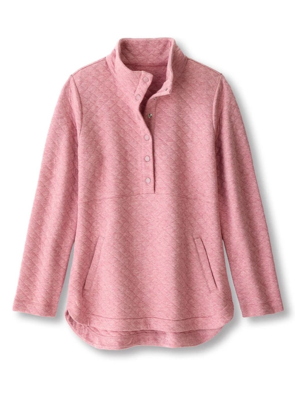 Soft Surroundings Quilted Jacquard Knit LS Popover Top Pink Burgundy Heather 3X